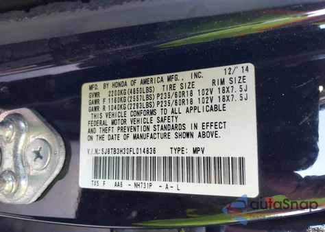 2015 Acura Rdx из США, поврежденный, VIN 5J8TB3H30FL014836